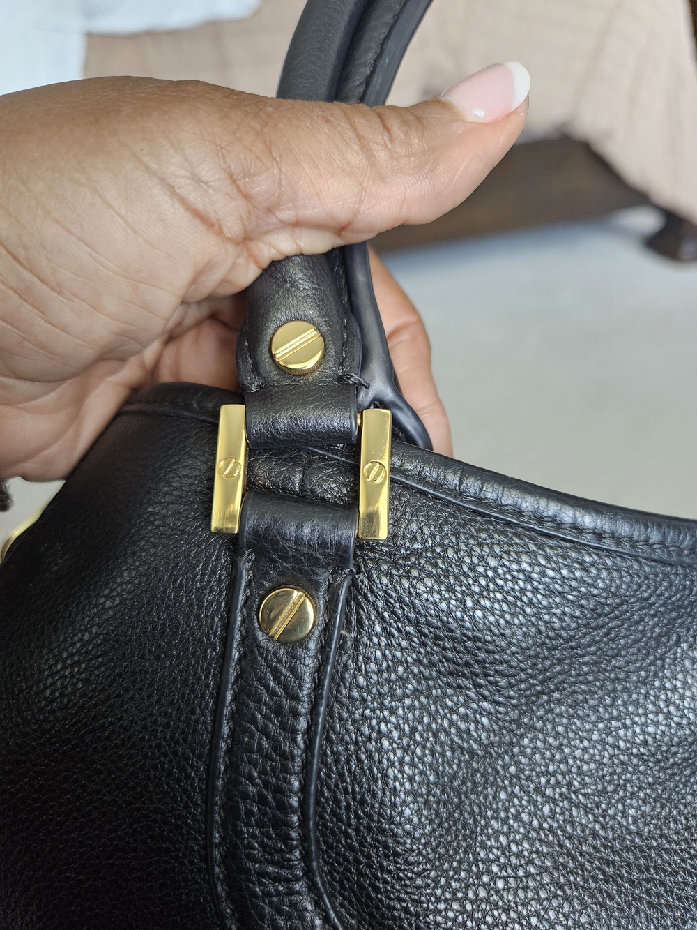 Tory Burch Black Leather Satchel with Gold Logo 13l X 10w - Picture 11 of 16